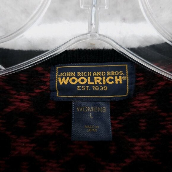 WOOLRICH Ruby Red Cardigan Made in JAPAN 100% Wool Clasp Closure Floral LARGE - Picture 6 of 8
